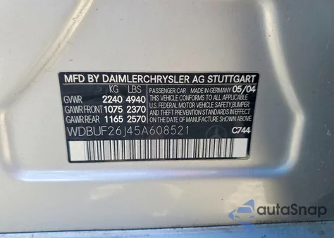 2005 Mercedes-Benz E 320 Cdi из США, поврежденный, VIN WDBUF26J45A608521